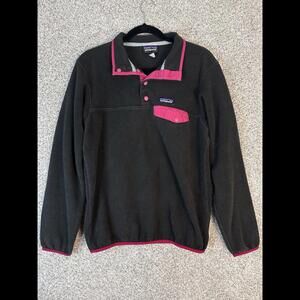Patagonia Synchilla Sweater Womens Medium Snap T Pullover Fleece dark gray Pink